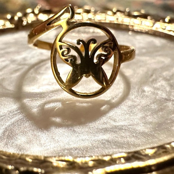 “Curlicue Butterfly” Coil Spiral Swirl Loop Twist Scroll Ringlet Gold Steel Ring - Picture 5 of 16